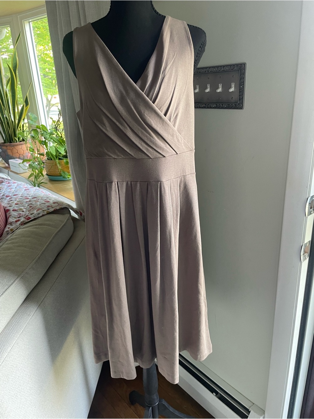 Lands' End Sleeveless Wrap-Style Midi Dress in Taupe NWOT